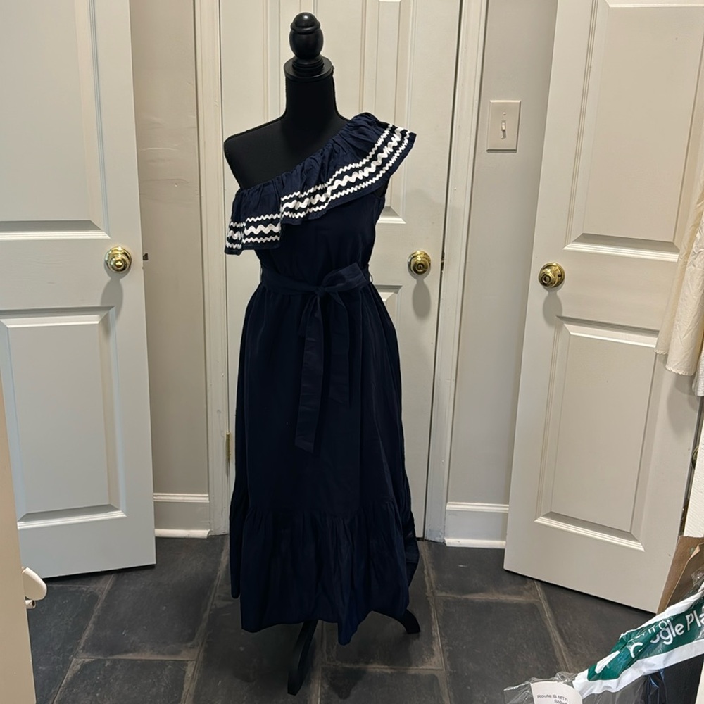 XS NWT J Crew One Shoulder RickRack Midi Dress
